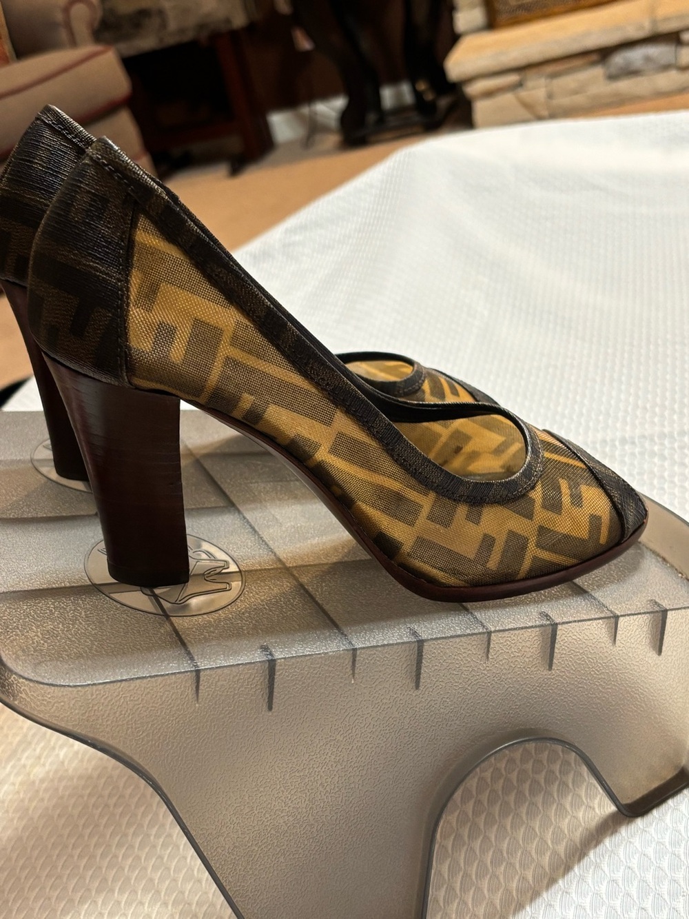 Fendi beige and Brown FF Logo Mesh Pump